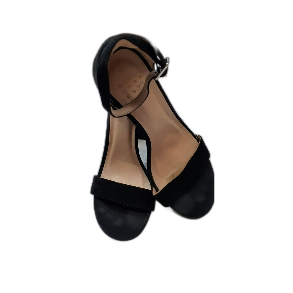 A New Day Black Ankle Strap Heeled Sandals Women's Size 6.5 # 376